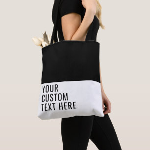 Custom Text Black White Elegant Stylish Medium Tote Bag