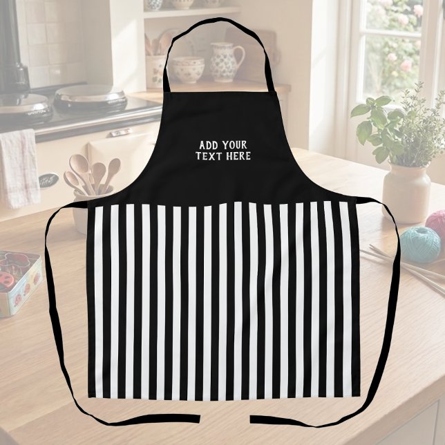 Custom text black white striped  apron (Creator Uploaded)