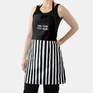 Custom text black white striped  apron