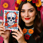 Custom text blue and red Día de Muertos