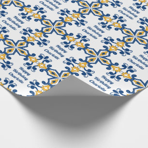 Custom text 💙💛 Blue and yellow Azulejos, Wrapping Paper