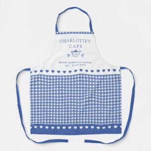 Custom Text Blue Buffalo Check Chinoiserie Style Apron