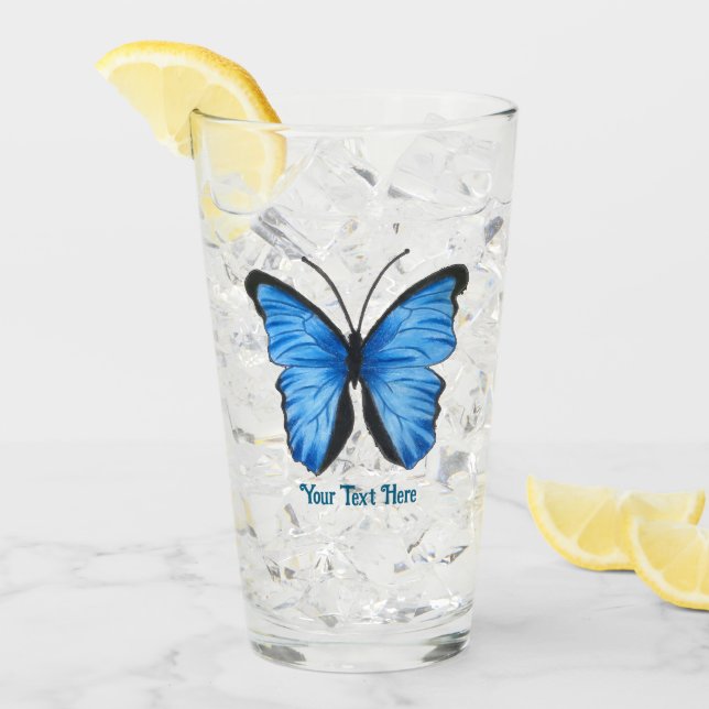 Custom Text Blue Butterfly  Glass (Front Ice)
