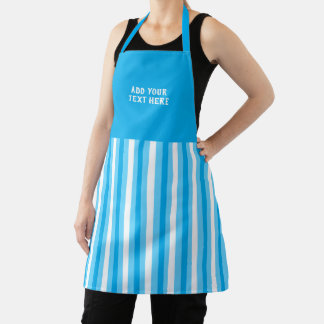 Custom text blue white striped apron