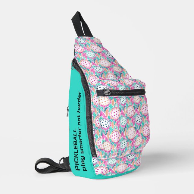 Custom text boho pastel pickleball sling bag (Left Corner)