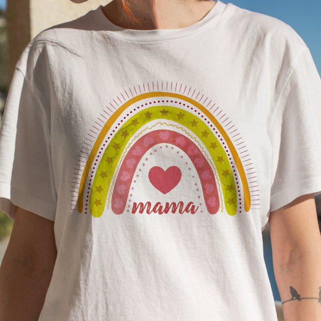 Custom Text Boho Watercolor Rainbow Heart T-Shirt (Creator Uploaded)