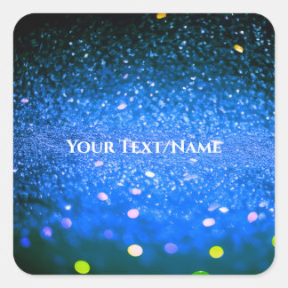 Custom Text - Bokeh Glitter - Blue Square Sticker