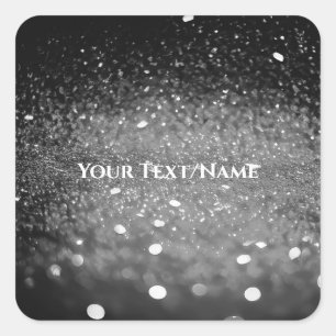 Custom Text - Bokeh Glitter - Silver Square Sticker