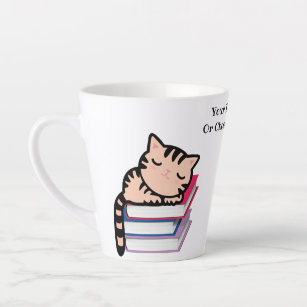 Custom Text/ Book Lover Cat Lover Kawaii Kitty Latte Mug