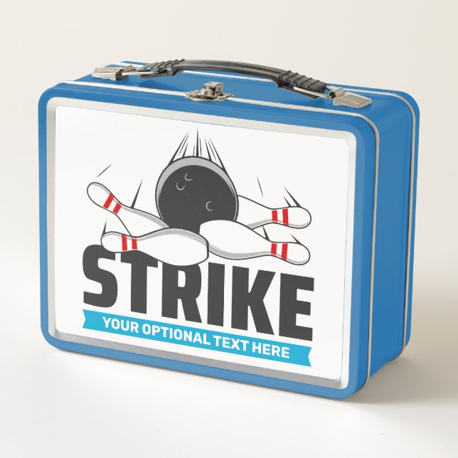 Custom Text Bowling Strike Metal Lunch Box (Front)