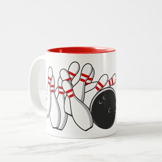 Custom Text Bowling Strike Two-Tone Coffee Mug (Front Left)