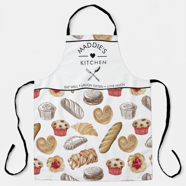 Custom Text Bread Baker Pattern Apron (Front)