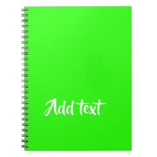 Custom text bright green plain notebook