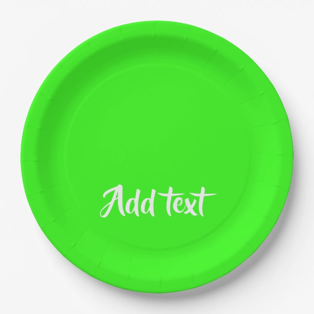 Custom text bright green plain paper plate (Front)