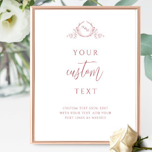 Custom Text, Burgundy Monogram Wedding Sign