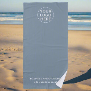 Custom Text & Business Logo Dusty Blue Branded  Beach Towel