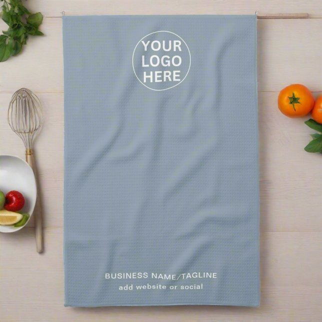 Custom Text & Business Logo Dusty Blue Promotionl Tea Towel (Creator Uploaded)