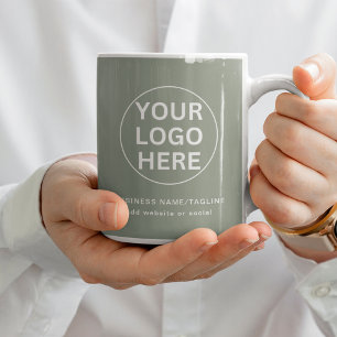 Custom Text & Business Logo l Branded Sage Green  Coffee Mug
