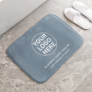Custom Text & Business Logo l Dusty Blue Promo Bath Mat