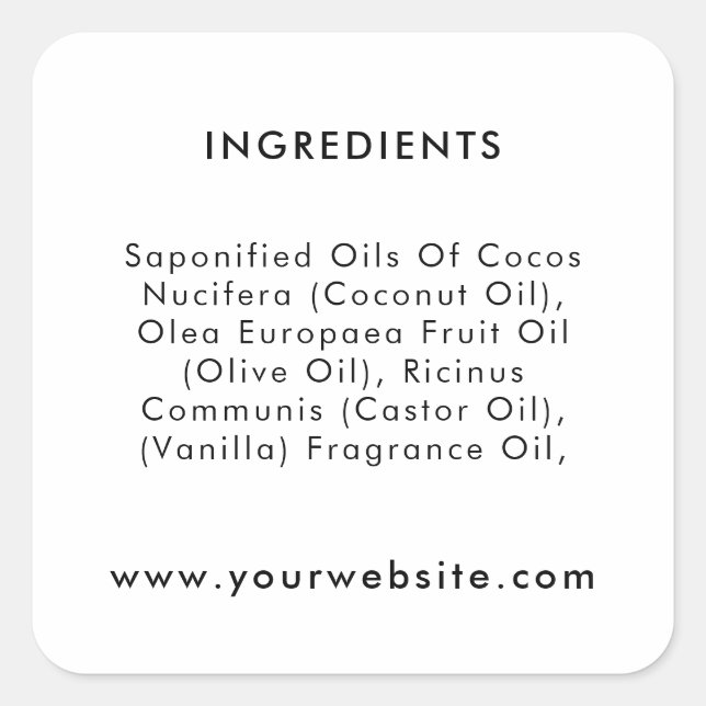 Custom Text Business Package Ingredient Labels (Front)