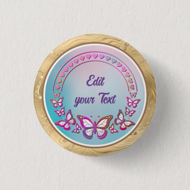 Custom Text, butterflies, and Heart love monogram 3 Cm Round Badge (Front)