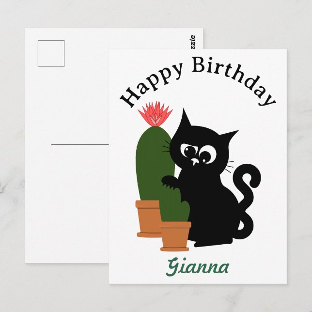 Custom Text Cactus Birthday  Postcard (Front/Back)