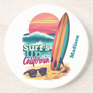 Custom Text California Surfing Coaster
