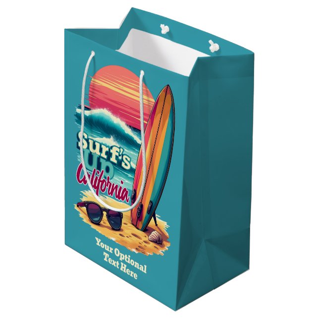 Custom Text California Surfing Medium Gift Bag (Back Angled)