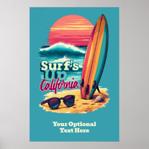 Custom Text California Surfing Poster