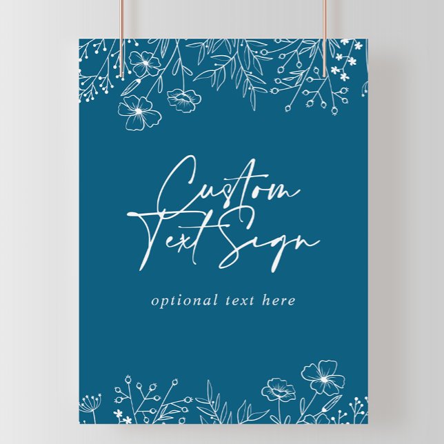 Custom Text Calligraphy Navy Wildflower Sign (Creator Uploaded)
