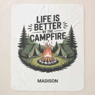 Custom Text Camping Sherpa Blanket