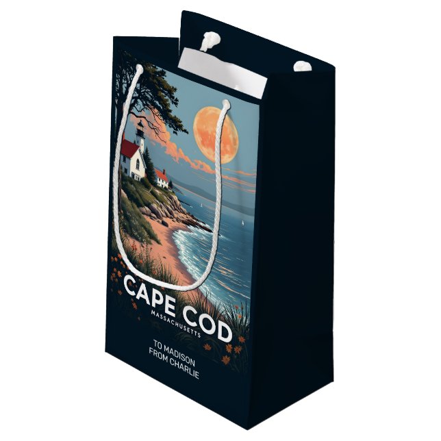 Custom Text Cape Cod Massachusetts Small Gift Bag (Back Angled)