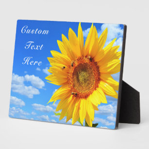 Custom Text Card - Sunflower and Bees on Blue Sky Plaque