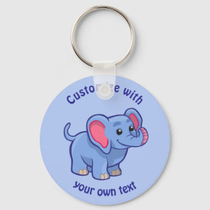 Custom Text Cartoon Elephant Blue Key Ring