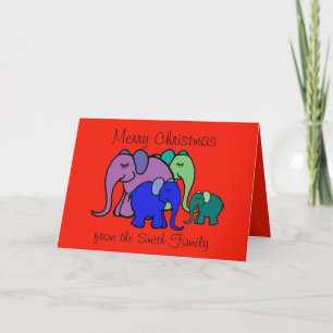 Custom Text Cartoon Elephant Family Christmas Holiday Card