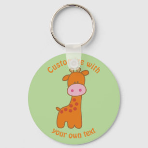 Custom Text Cartoon Giraffe  Key Ring