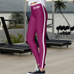 Custom Text Cat Mum Rich Mulberry White Stripes Leggings