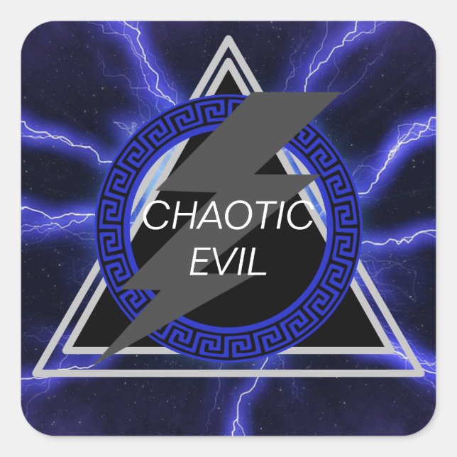 Custom Text Chaotic Evil Alignment Trait Lightning Square Sticker (Front)