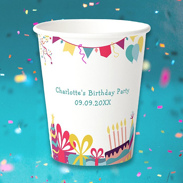 Custom Text Cheerful Colourful Birthday Party Paper Cups (Creator Uploaded)