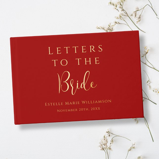 Custom Text Cherry Red Gold Letters to the Bride  Guest Book (Creator Uploaded)