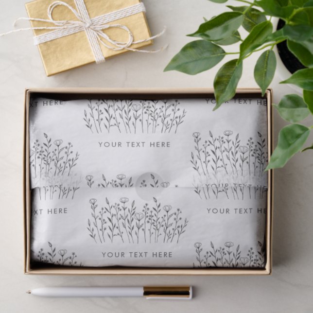 CUSTOM TEXT Chic Elegant Wildflower Line Art Tissue Paper (Gift)