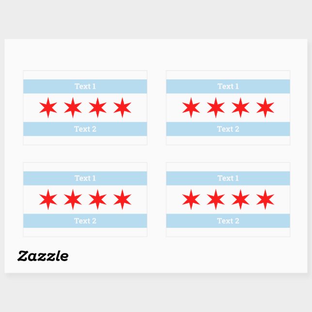 Custom Text Chicago Flag 6-Pointed Stars | 2 Lines Rectangular Sticker (Sheet)