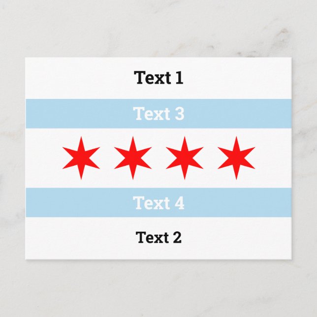 Custom Text Chicago Flag Blue Stripes Red Stars Postcard (Front)