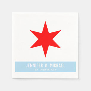 Custom Text Chicago Flag Red 6-Pointed Star   Blue Napkin