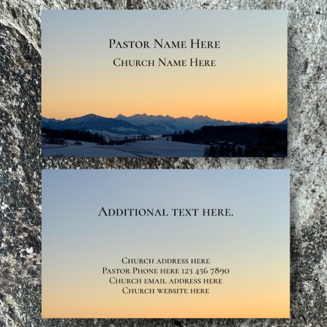 Custom Text Christian Church Pastor Personalised  Business Card (Unique original Swiss mountain sunset photograph pastor church business calling card templates
)