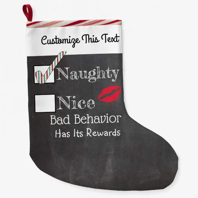 Custom Text/ Christmas Naughty Nice Glitter Chalk Large Christmas Stocking (Front)