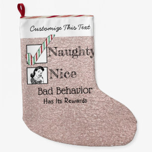 Custom Text/ Christmas Naughty Rose Gold Retro Large Christmas Stocking