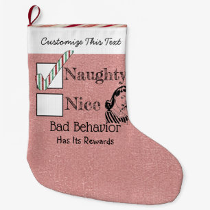 Custom Text/ Christmas Naughty Rose Gold Retro Large Christmas Stocking