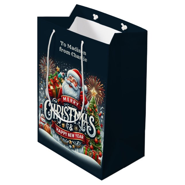 Custom Text Christmas Santa Medium Gift Bag (Back Angled)