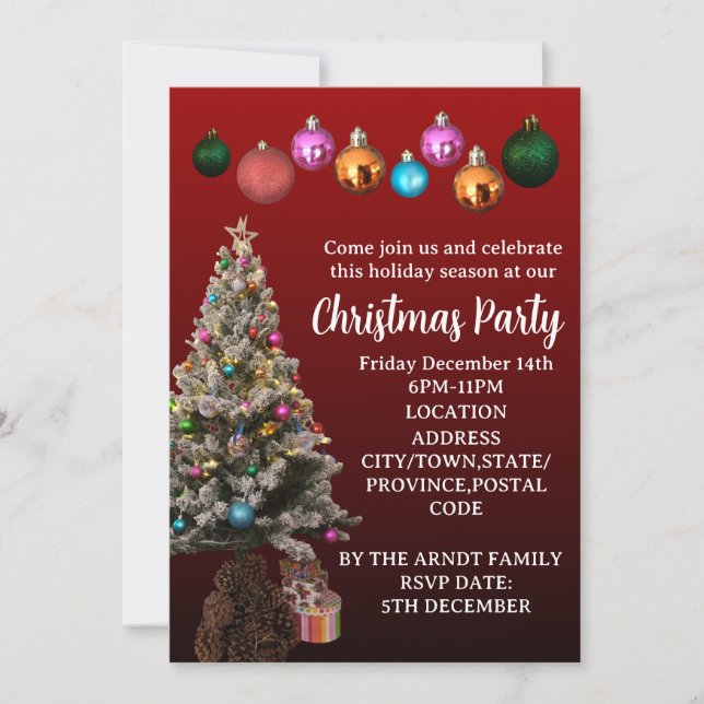 Custom Text Christmas Tree Baubles Party Invitation (Front)